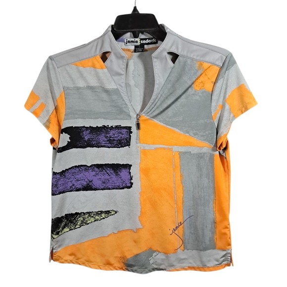 jamie sadock Tops - Jamie Sadock Short Sleeve Top Golf Shirt Women's Large Zipper Abstract Tennis